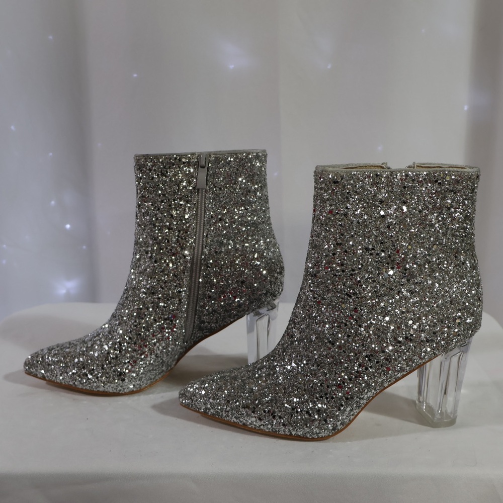 Silver Glitter Ankle Boots